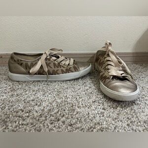 Michael Kors Women's City Sneaker MK Signature Size 7.5 Lace Up Bronze Preppy